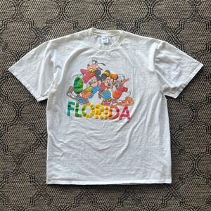 Vintage Disney T-Shirt Men XL White Florida Velva Sheen Mickey Goofy Donald 80s‎